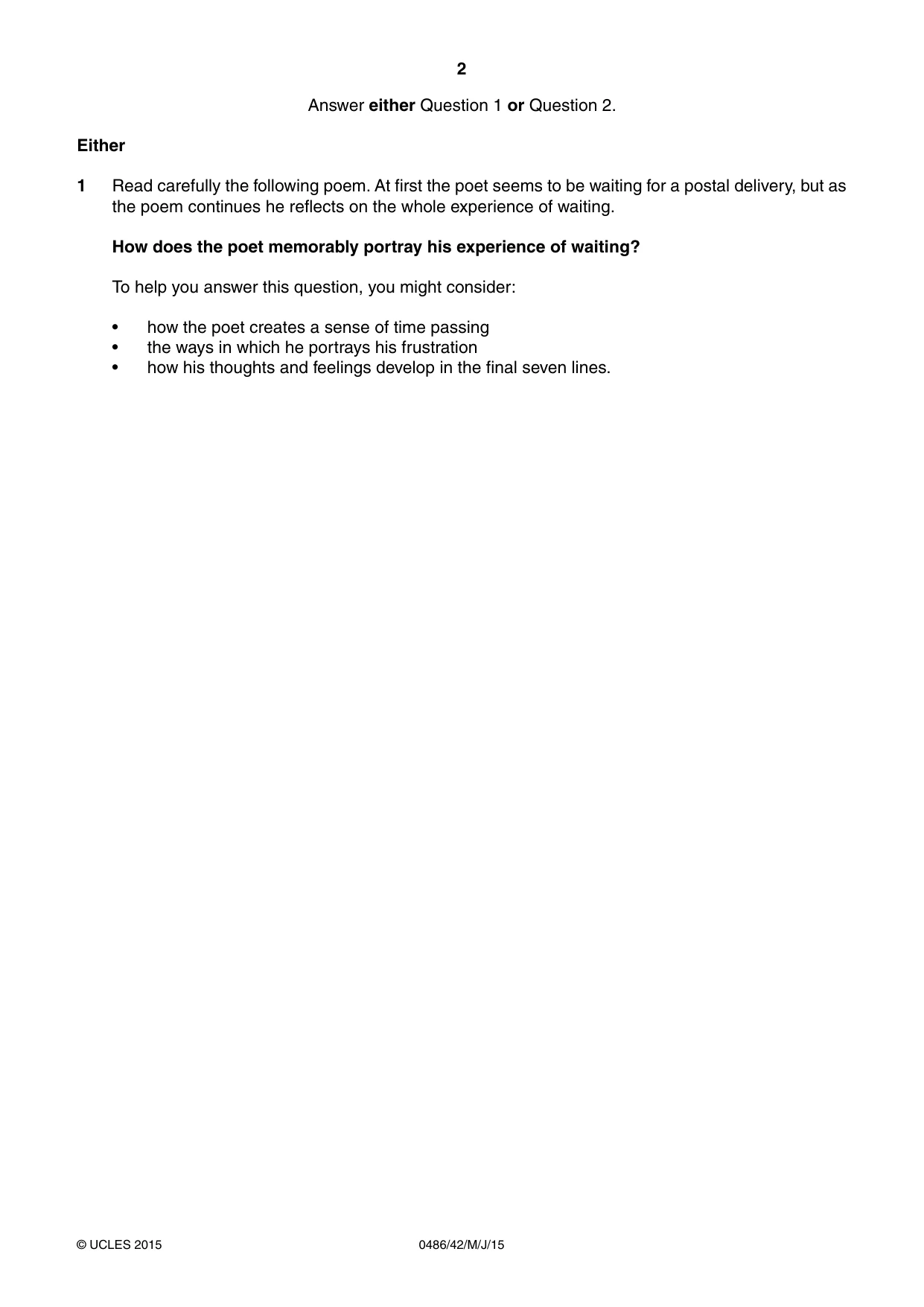 Cambridge IGCSE English - Literature 0486 2015 May/June Paper 4 · Variant 2 question paper, page 2 of 8