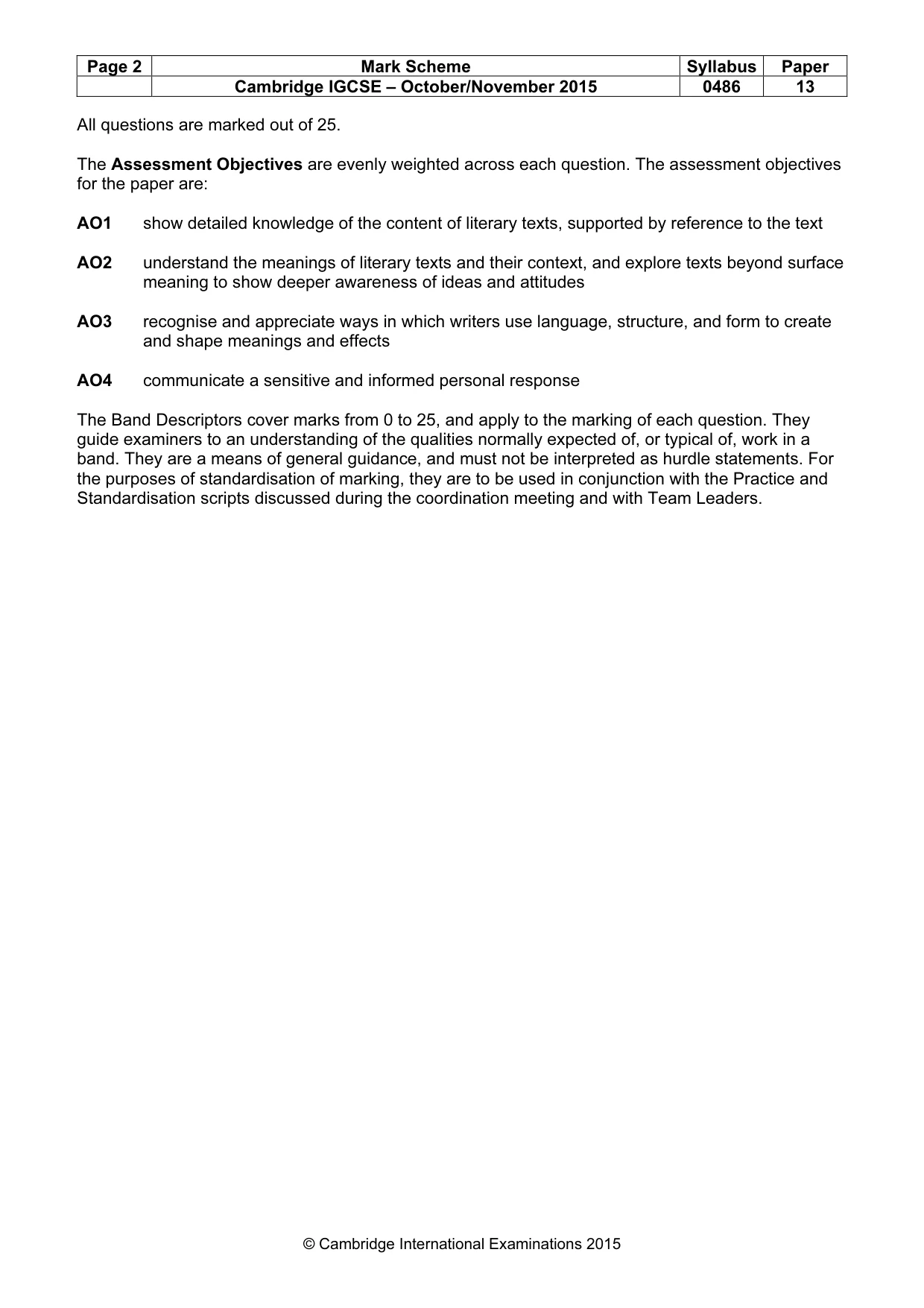 Mark scheme, page 2 of 3