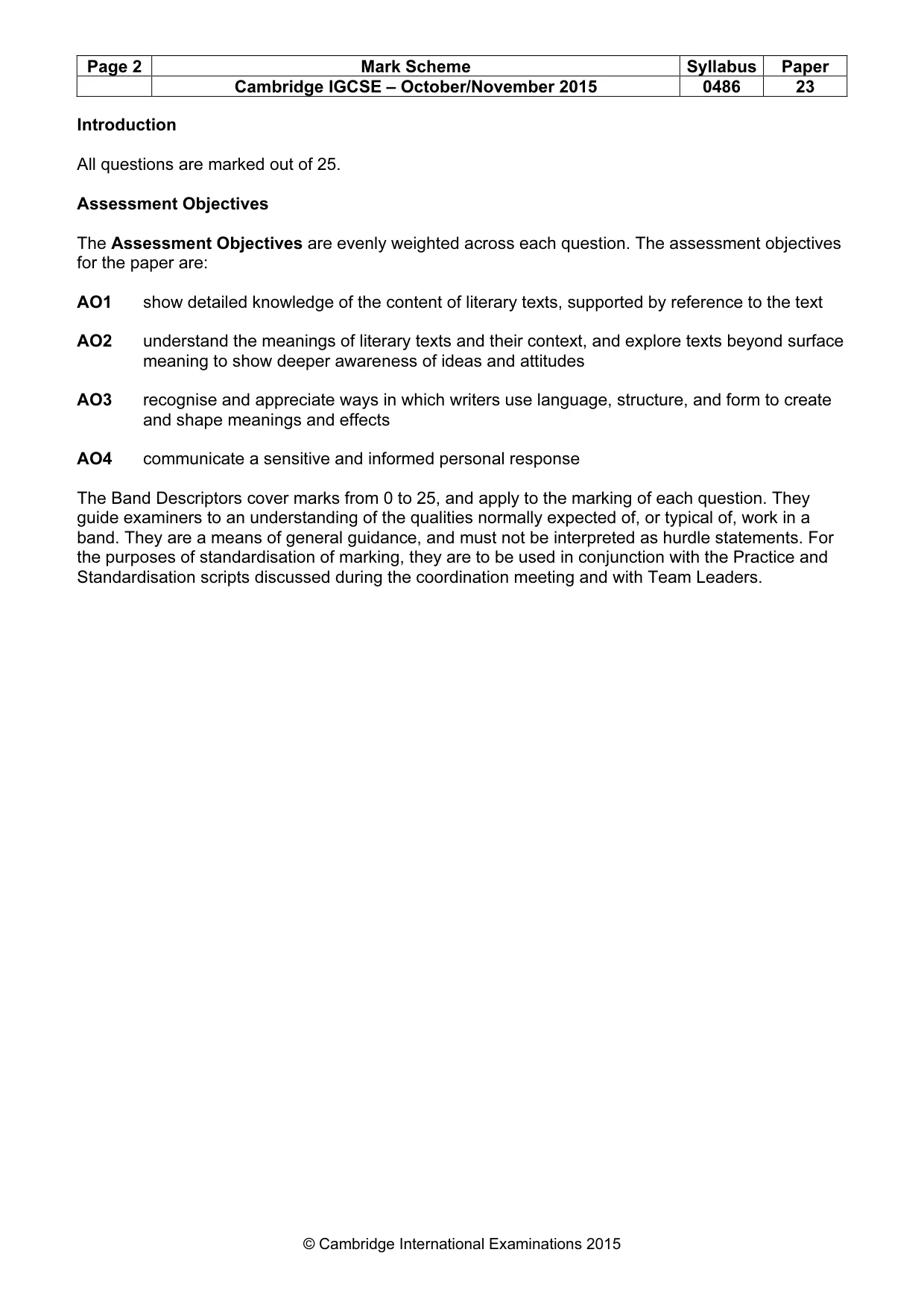 Mark scheme, page 2 of 3