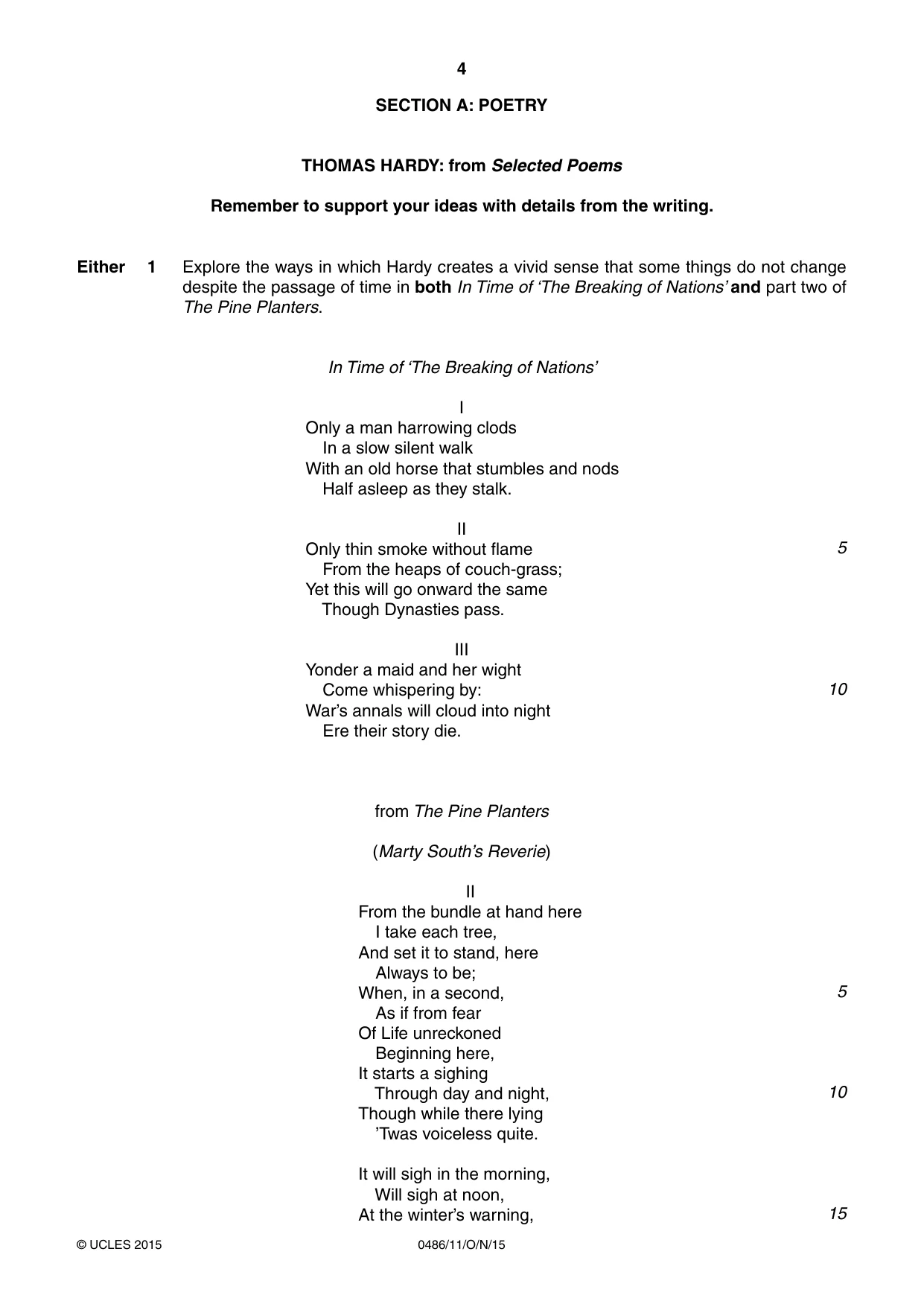 Cambridge IGCSE English - Literature 0486 2015 Oct/Nov Paper 1 · Variant 1 question paper, page 4 of 28