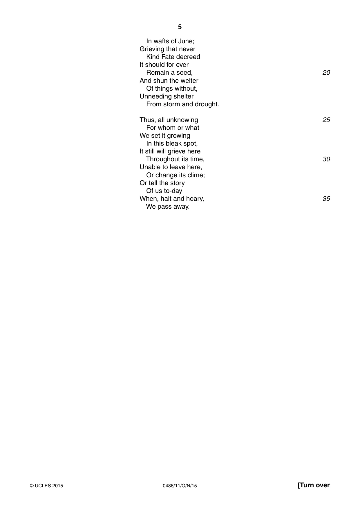 Cambridge IGCSE English - Literature 0486 2015 Oct/Nov Paper 1 · Variant 1 question paper, page 5 of 28