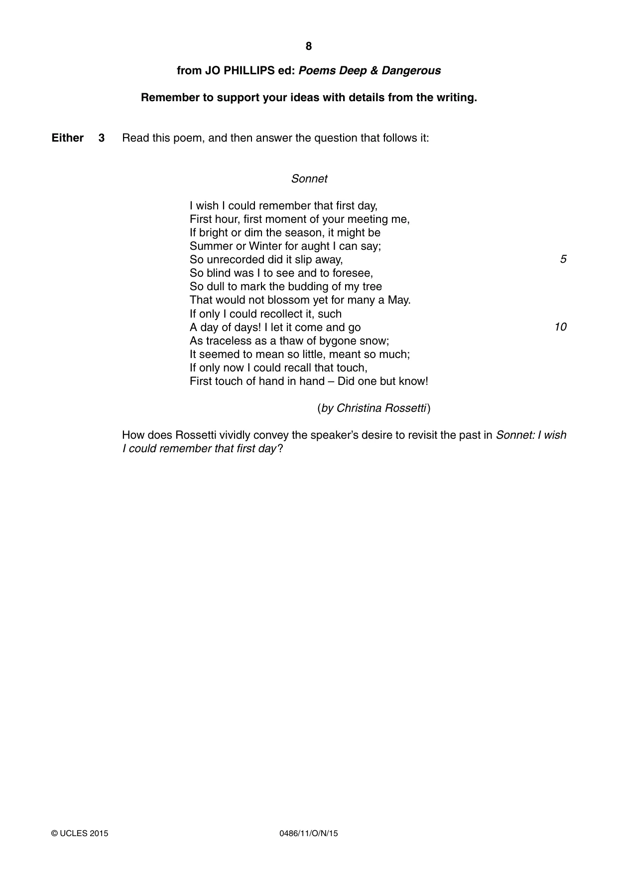Cambridge IGCSE English - Literature 0486 2015 Oct/Nov Paper 1 · Variant 1 question paper, page 8 of 28