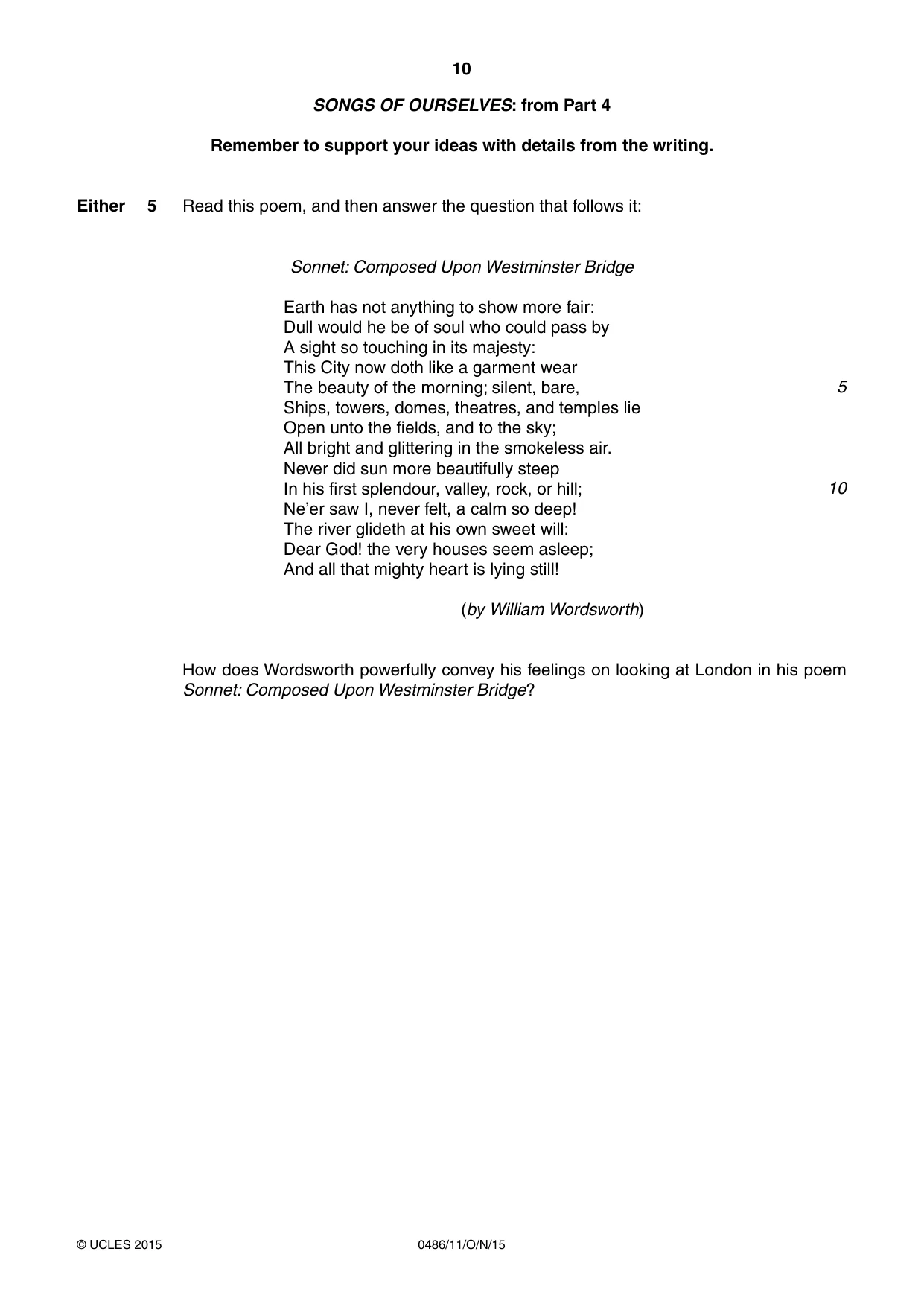 Cambridge IGCSE English - Literature 0486 2015 Oct/Nov Paper 1 · Variant 1 question paper, page 10 of 28