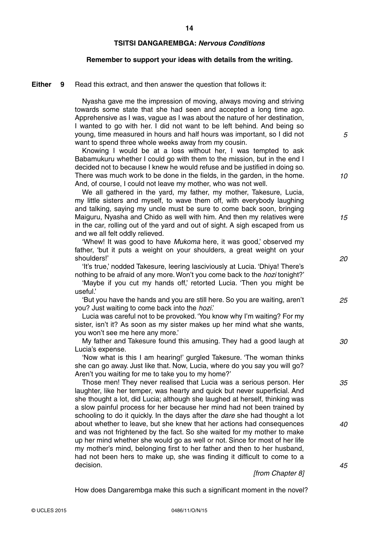 Cambridge IGCSE English - Literature 0486 2015 Oct/Nov Paper 1 · Variant 1 question paper, page 14 of 28