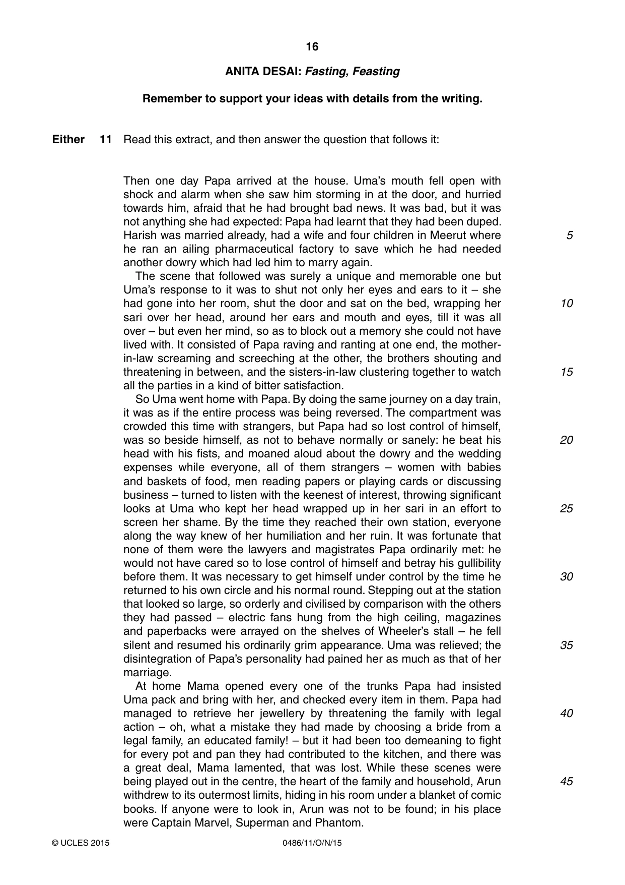 Cambridge IGCSE English - Literature 0486 2015 Oct/Nov Paper 1 · Variant 1 question paper, page 16 of 28