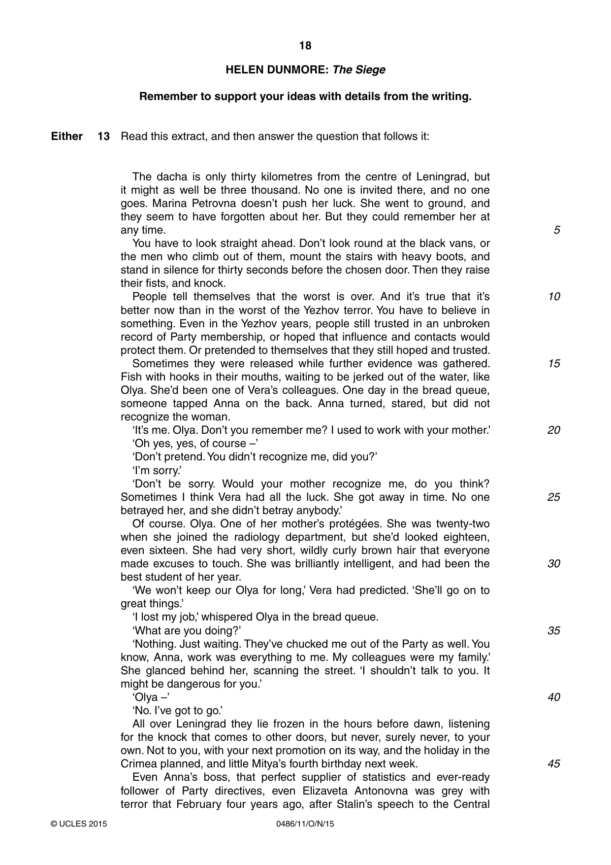 Cambridge IGCSE English - Literature 0486 2015 Oct/Nov Paper 1 · Variant 1 question paper, page 18 of 28