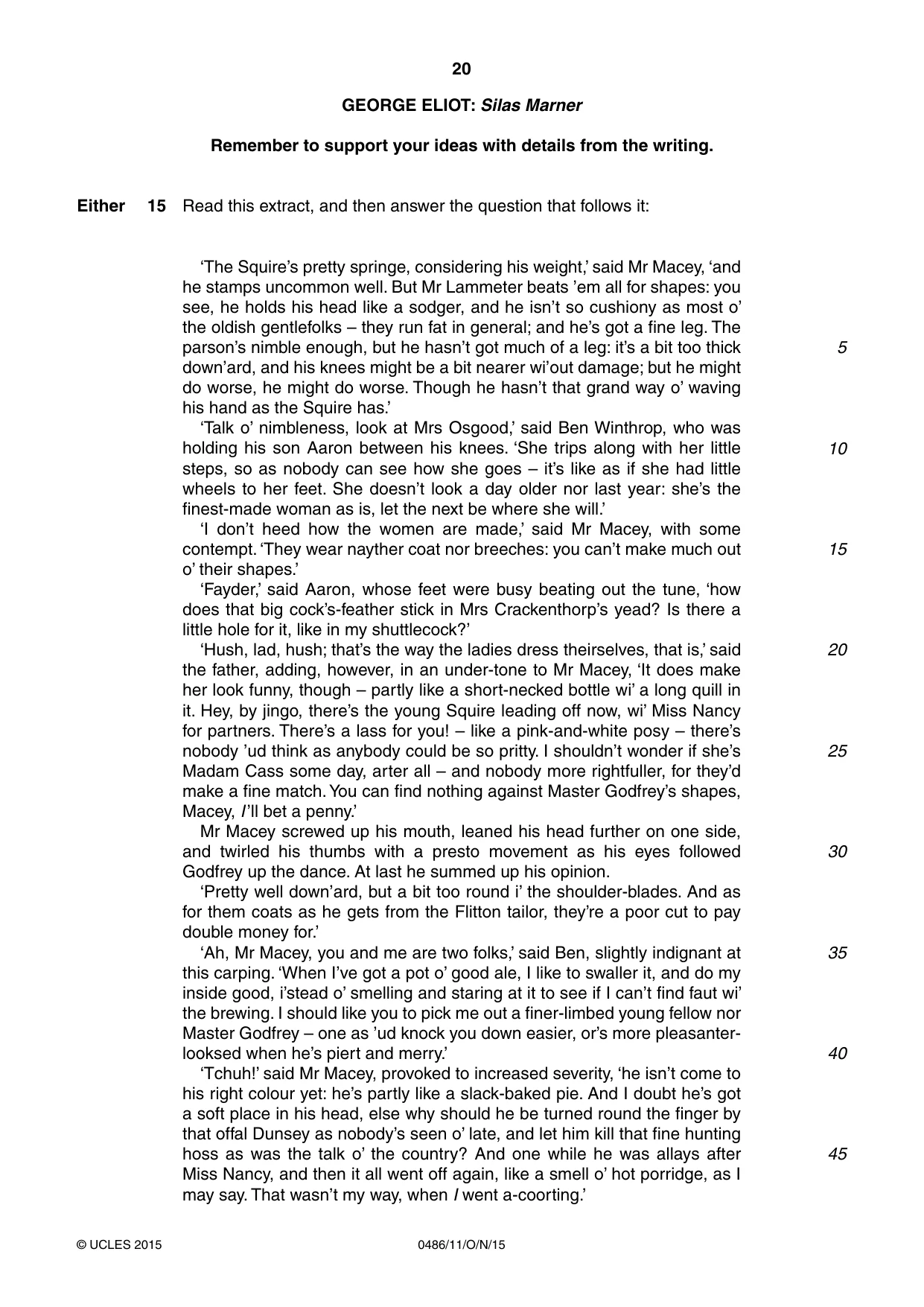 Cambridge IGCSE English - Literature 0486 2015 Oct/Nov Paper 1 · Variant 1 question paper, page 20 of 28