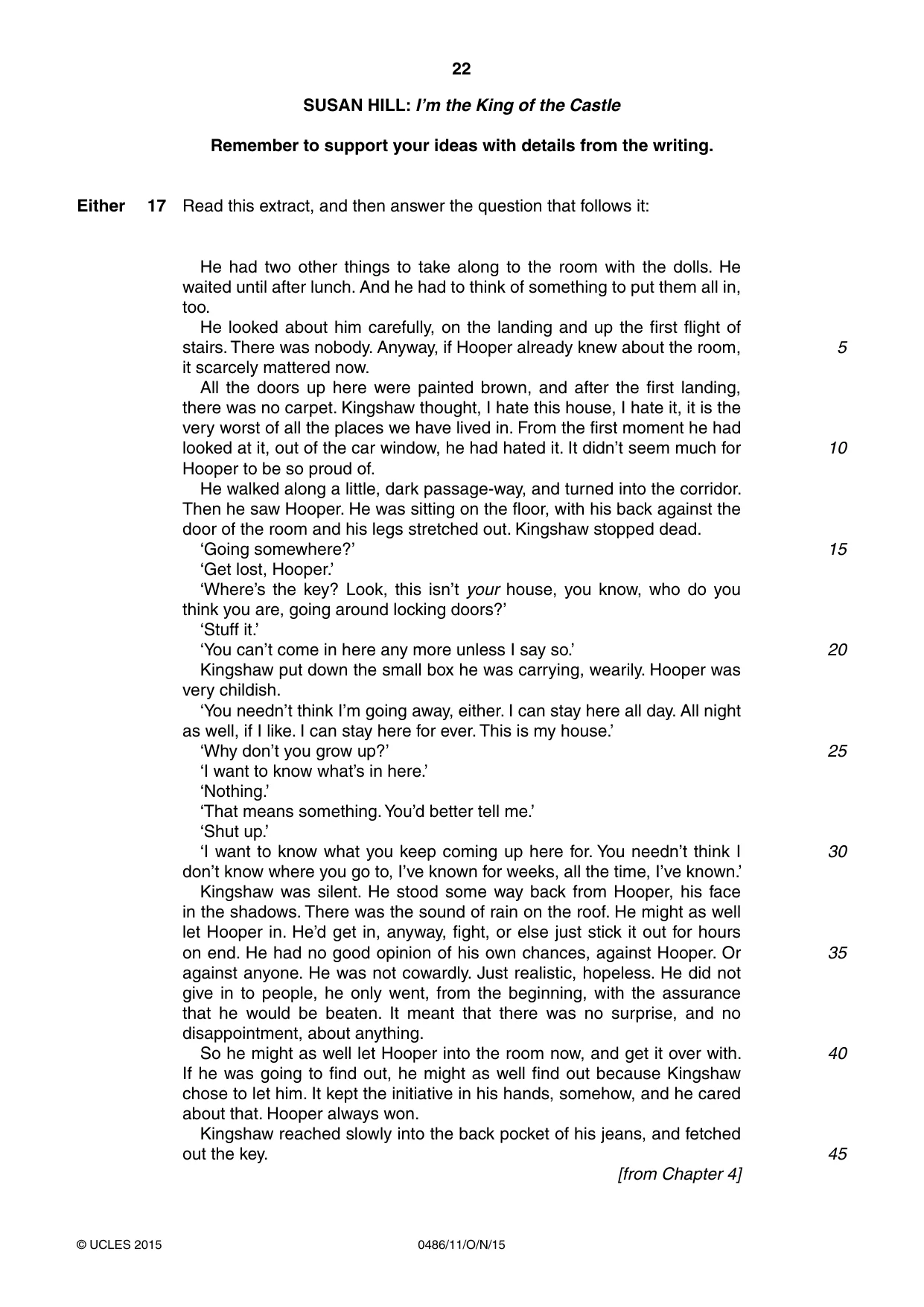 Cambridge IGCSE English - Literature 0486 2015 Oct/Nov Paper 1 · Variant 1 question paper, page 22 of 28