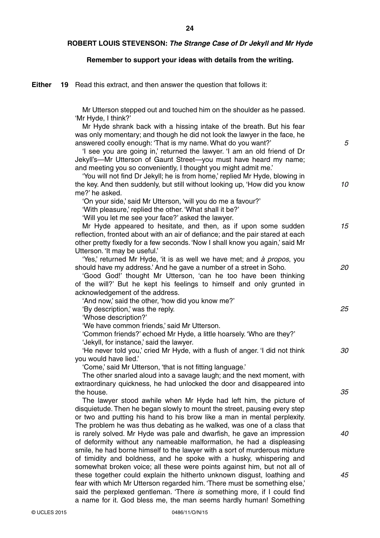 Cambridge IGCSE English - Literature 0486 2015 Oct/Nov Paper 1 · Variant 1 question paper, page 24 of 28