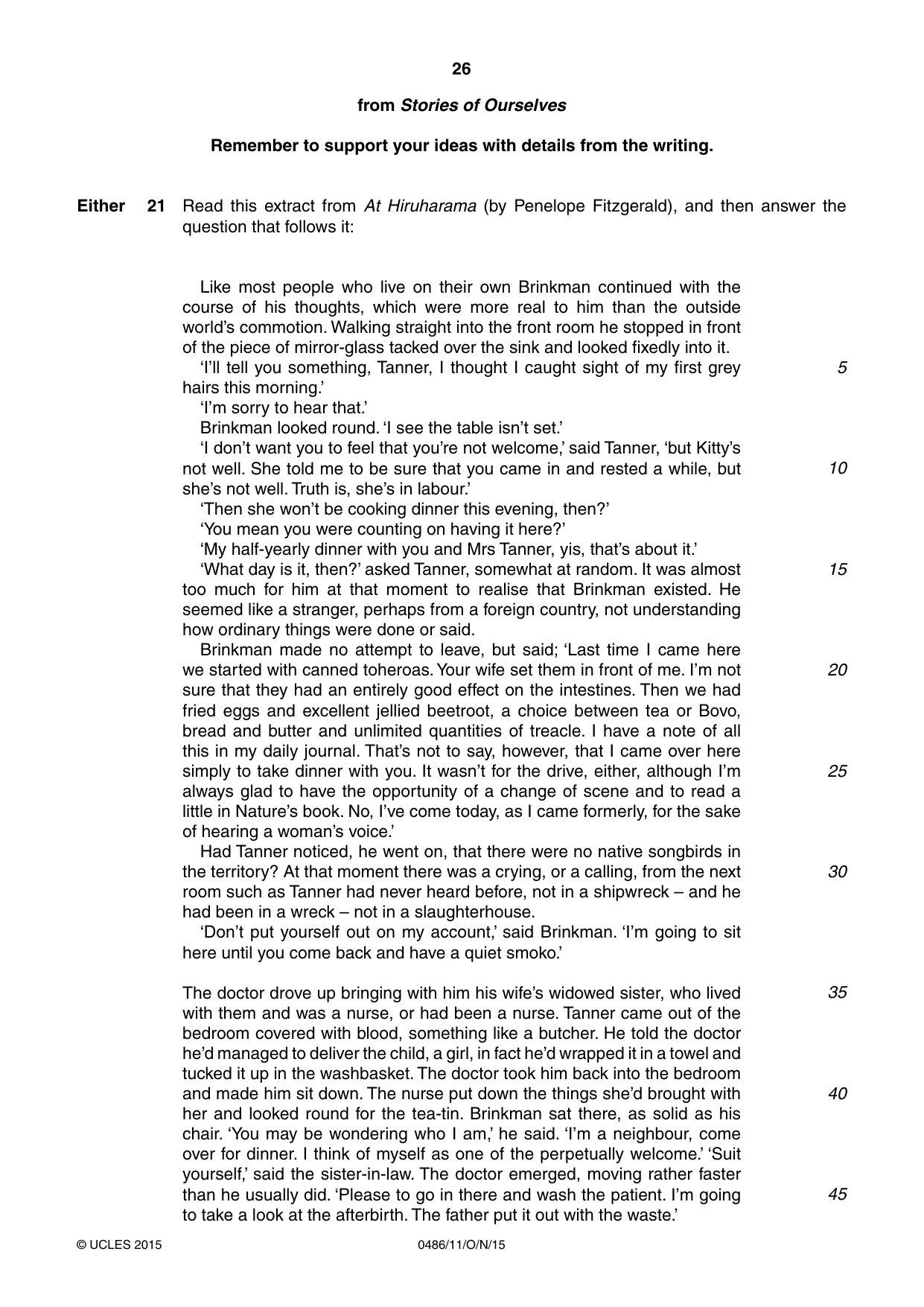 Cambridge IGCSE English - Literature 0486 2015 Oct/Nov Paper 1 · Variant 1 question paper, page 26 of 28