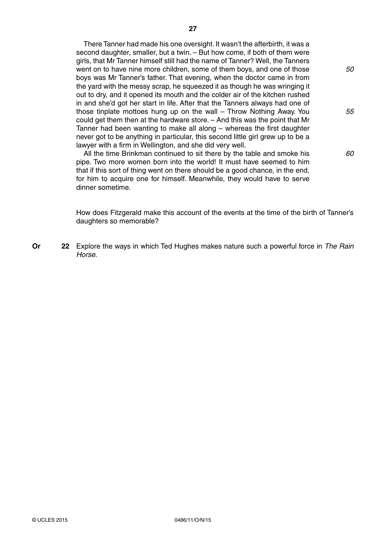 Cambridge IGCSE English - Literature 0486 2015 Oct/Nov Paper 1 · Variant 1 question paper, page 27 of 28