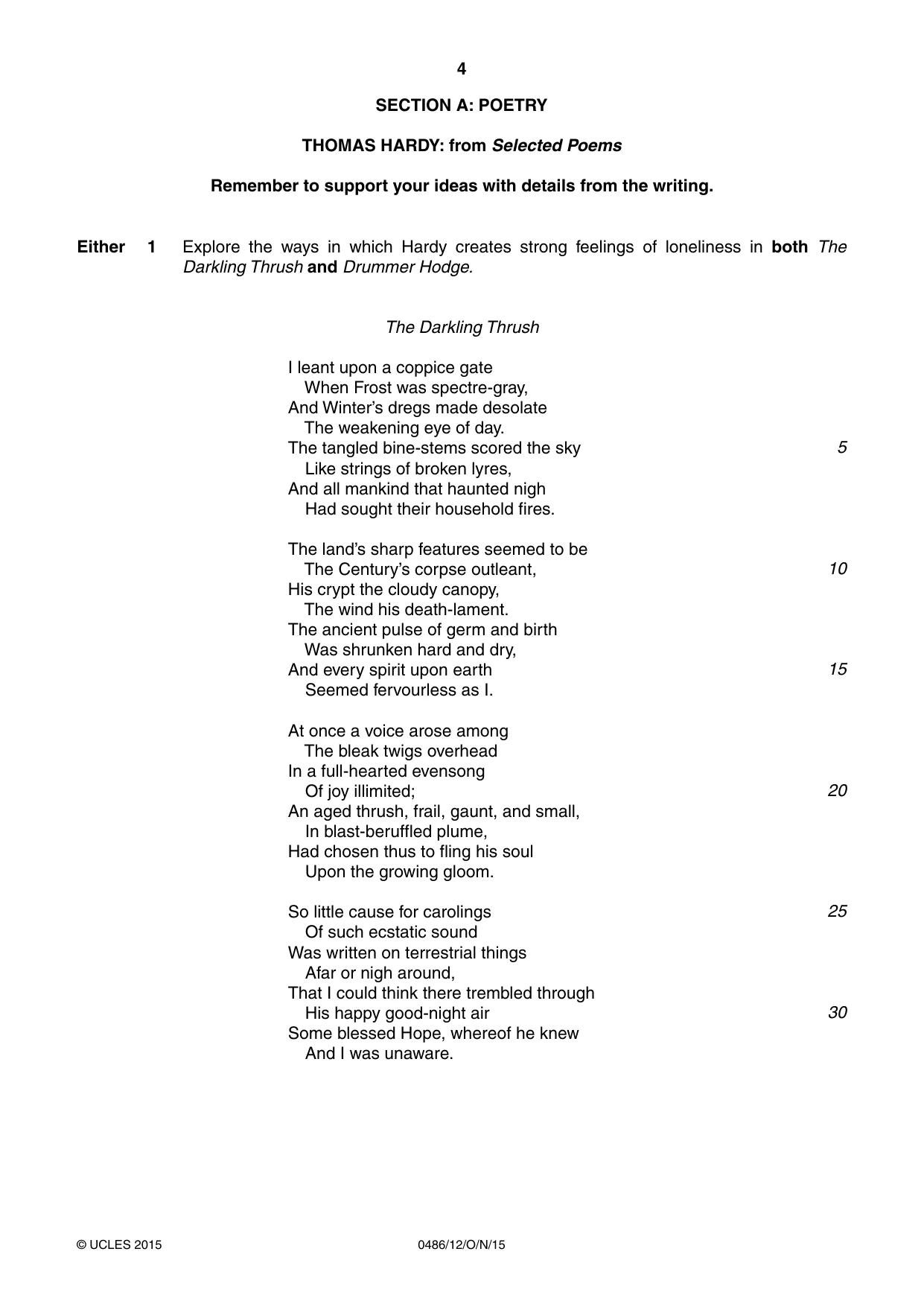 Cambridge IGCSE English - Literature 0486 2015 Oct/Nov Paper 1 · Variant 2 question paper, page 4 of 28