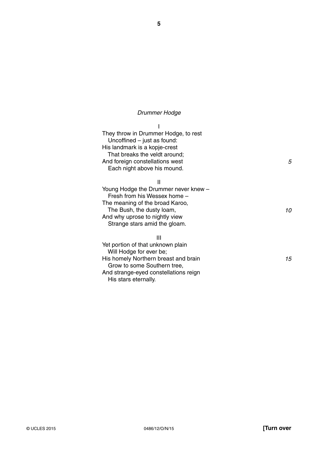 Cambridge IGCSE English - Literature 0486 2015 Oct/Nov Paper 1 · Variant 2 question paper, page 5 of 28