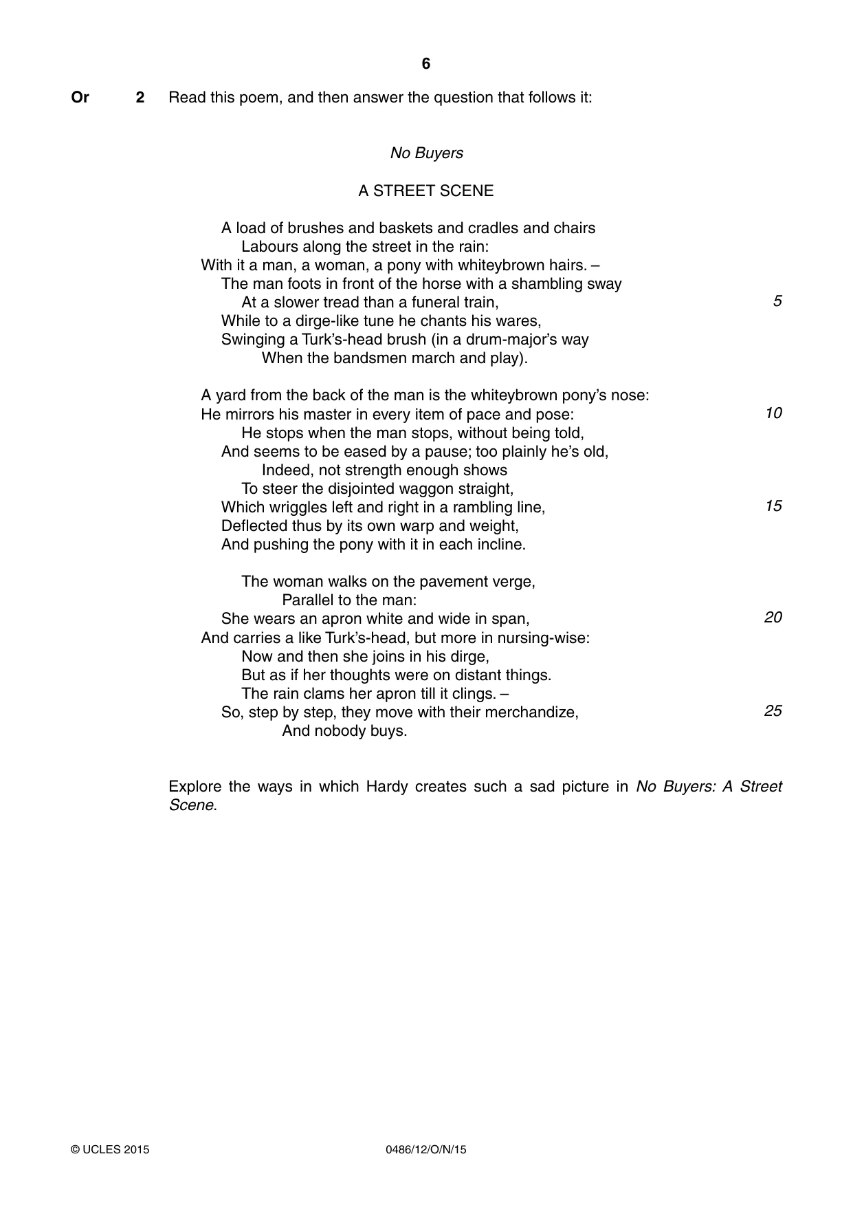 Cambridge IGCSE English - Literature 0486 2015 Oct/Nov Paper 1 · Variant 2 question paper, page 6 of 28