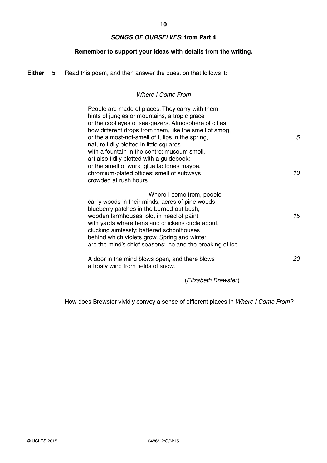 Cambridge IGCSE English - Literature 0486 2015 Oct/Nov Paper 1 · Variant 2 question paper, page 10 of 28