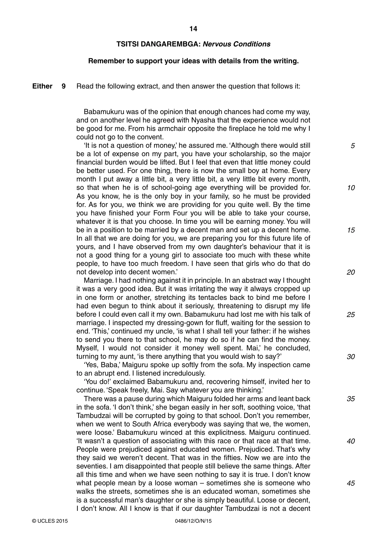 Cambridge IGCSE English - Literature 0486 2015 Oct/Nov Paper 1 · Variant 2 question paper, page 14 of 28