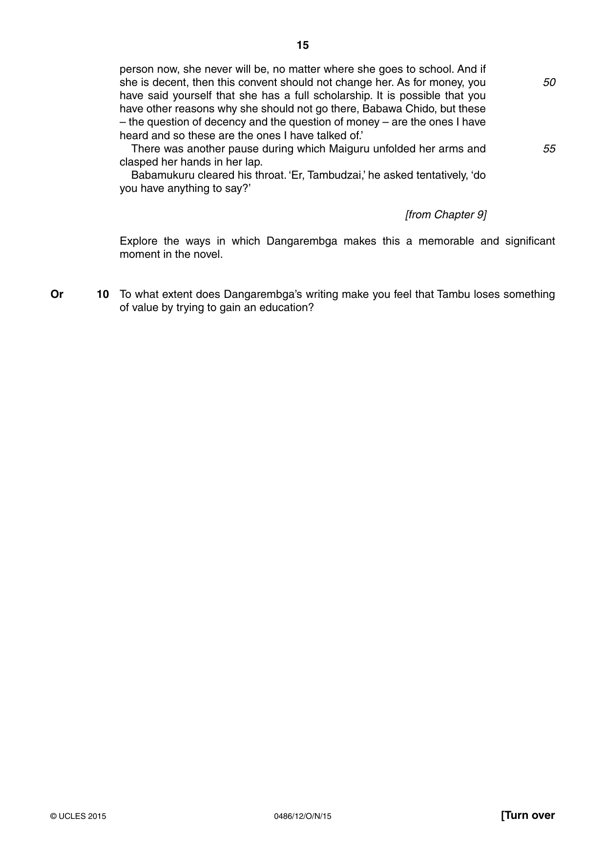 Cambridge IGCSE English - Literature 0486 2015 Oct/Nov Paper 1 · Variant 2 question paper, page 15 of 28