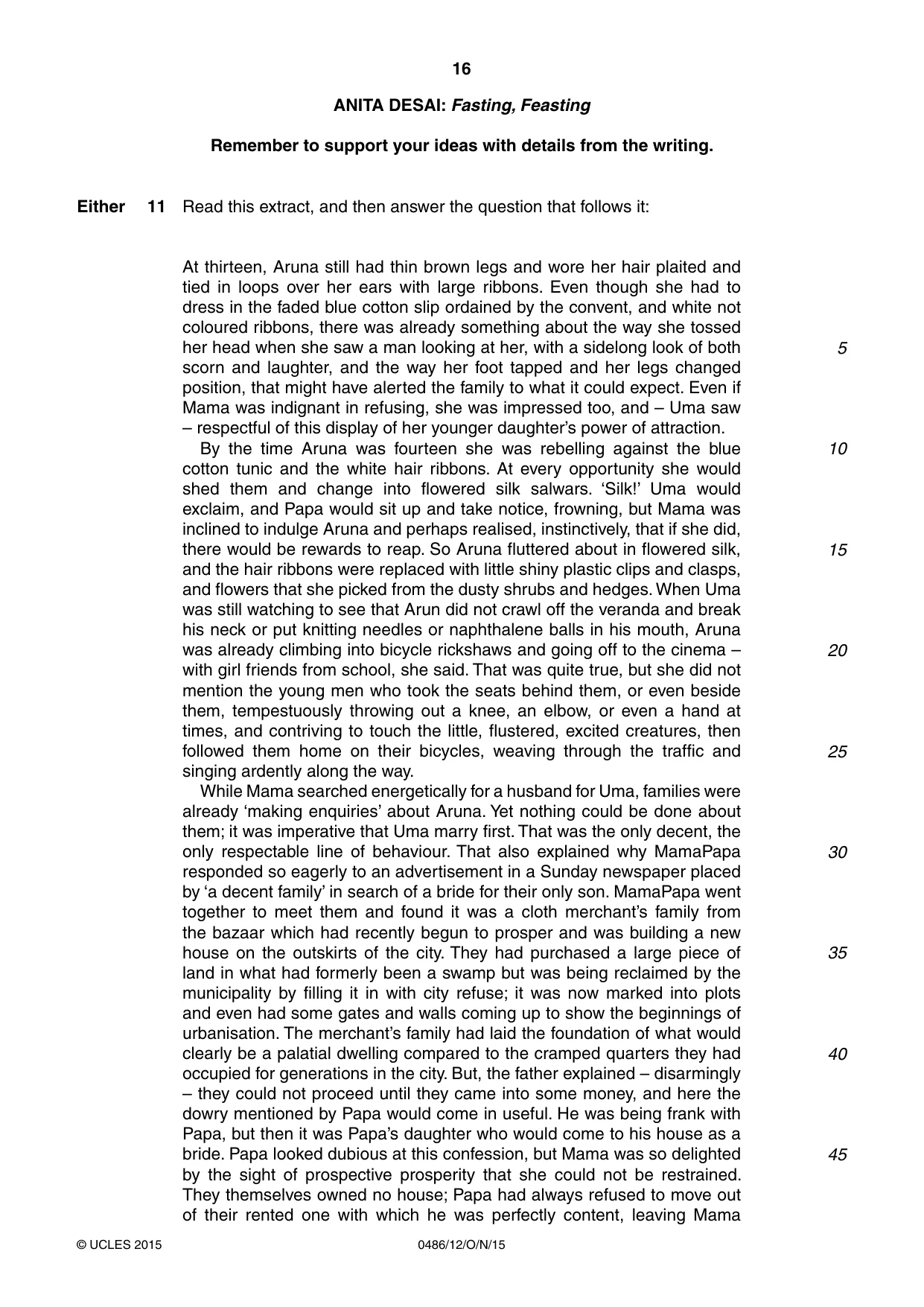 Cambridge IGCSE English - Literature 0486 2015 Oct/Nov Paper 1 · Variant 2 question paper, page 16 of 28