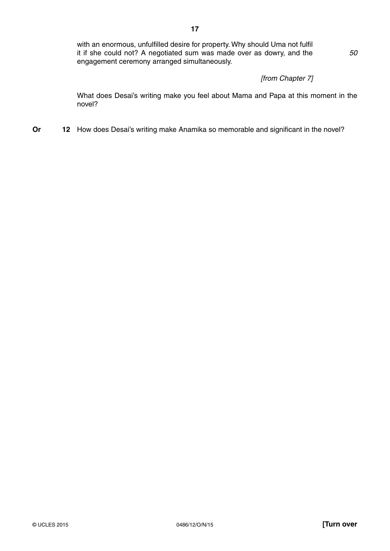 Cambridge IGCSE English - Literature 0486 2015 Oct/Nov Paper 1 · Variant 2 question paper, page 17 of 28