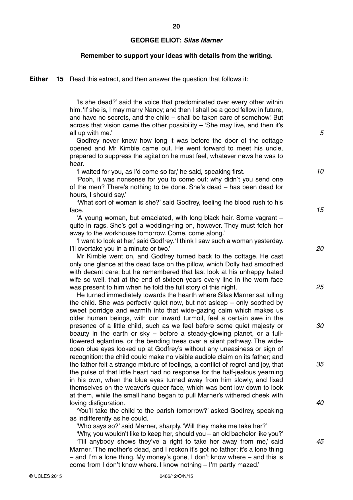 Cambridge IGCSE English - Literature 0486 2015 Oct/Nov Paper 1 · Variant 2 question paper, page 20 of 28
