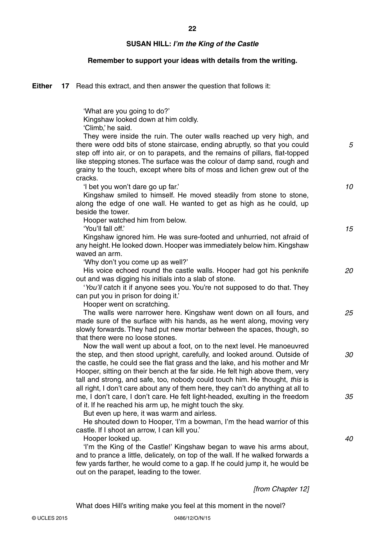 Cambridge IGCSE English - Literature 0486 2015 Oct/Nov Paper 1 · Variant 2 question paper, page 22 of 28