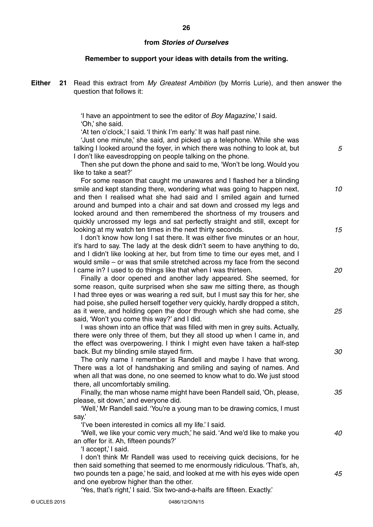 Cambridge IGCSE English - Literature 0486 2015 Oct/Nov Paper 1 · Variant 2 question paper, page 26 of 28