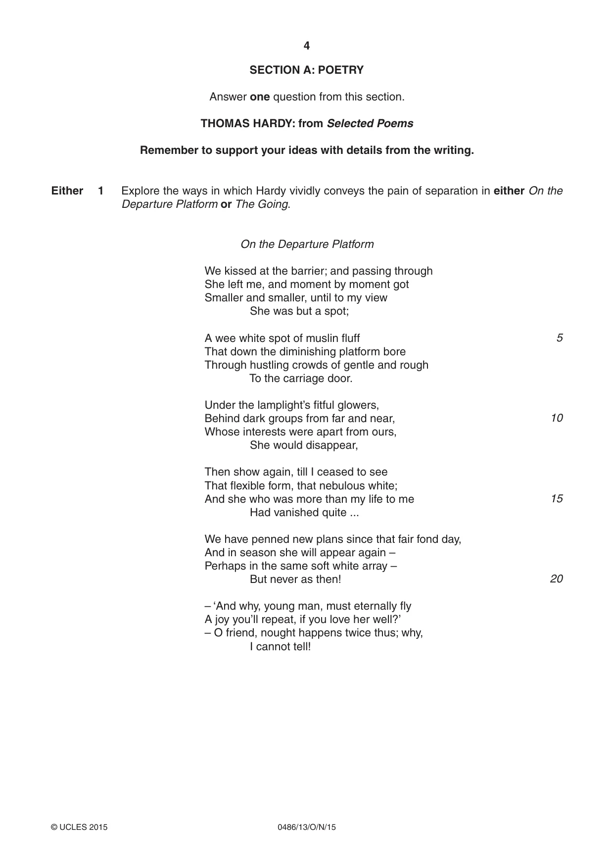 Cambridge IGCSE English - Literature 0486 2015 Oct/Nov Paper 1 · Variant 3 question paper, page 4 of 28