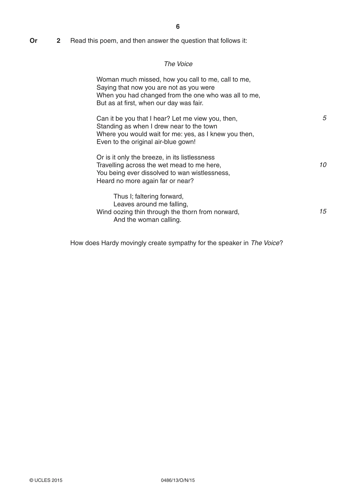 Cambridge IGCSE English - Literature 0486 2015 Oct/Nov Paper 1 · Variant 3 question paper, page 6 of 28