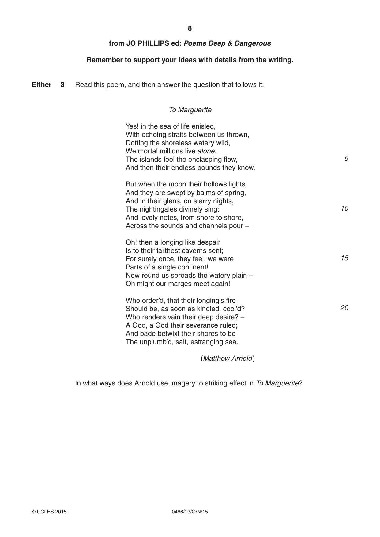Cambridge IGCSE English - Literature 0486 2015 Oct/Nov Paper 1 · Variant 3 question paper, page 8 of 28
