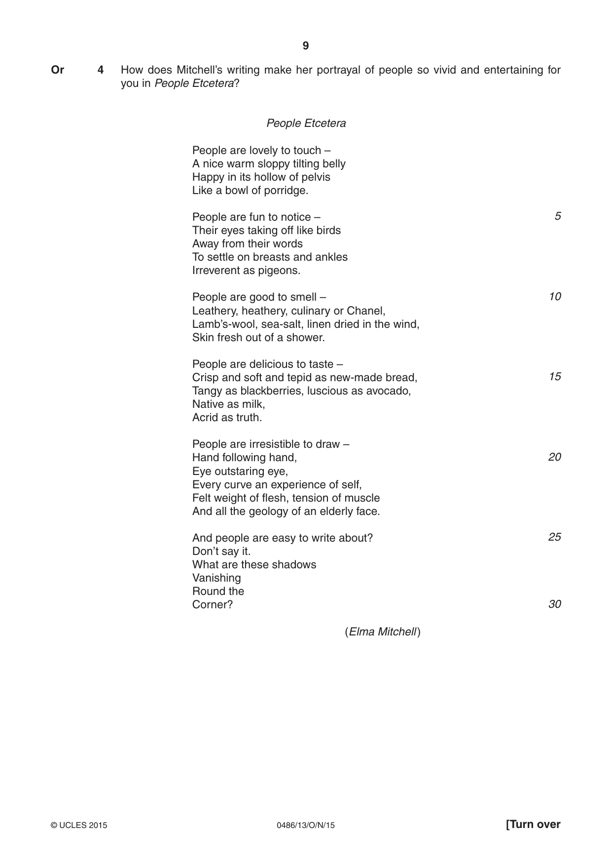 Cambridge IGCSE English - Literature 0486 2015 Oct/Nov Paper 1 · Variant 3 question paper, page 9 of 28