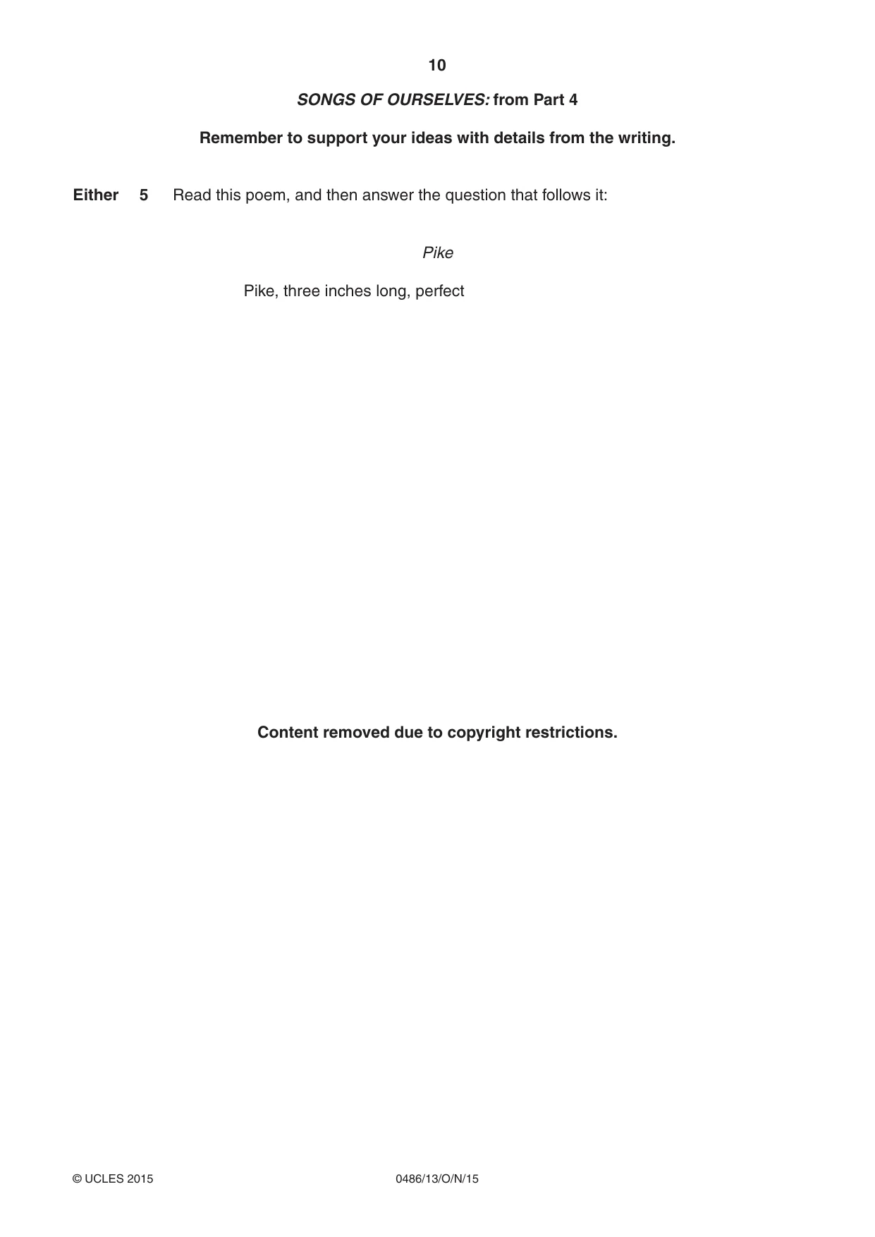 Cambridge IGCSE English - Literature 0486 2015 Oct/Nov Paper 1 · Variant 3 question paper, page 10 of 28