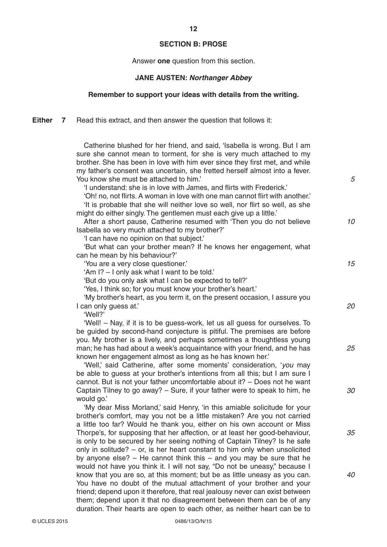 Cambridge IGCSE English - Literature 0486 2015 Oct/Nov Paper 1 · Variant 3 question paper, page 12 of 28