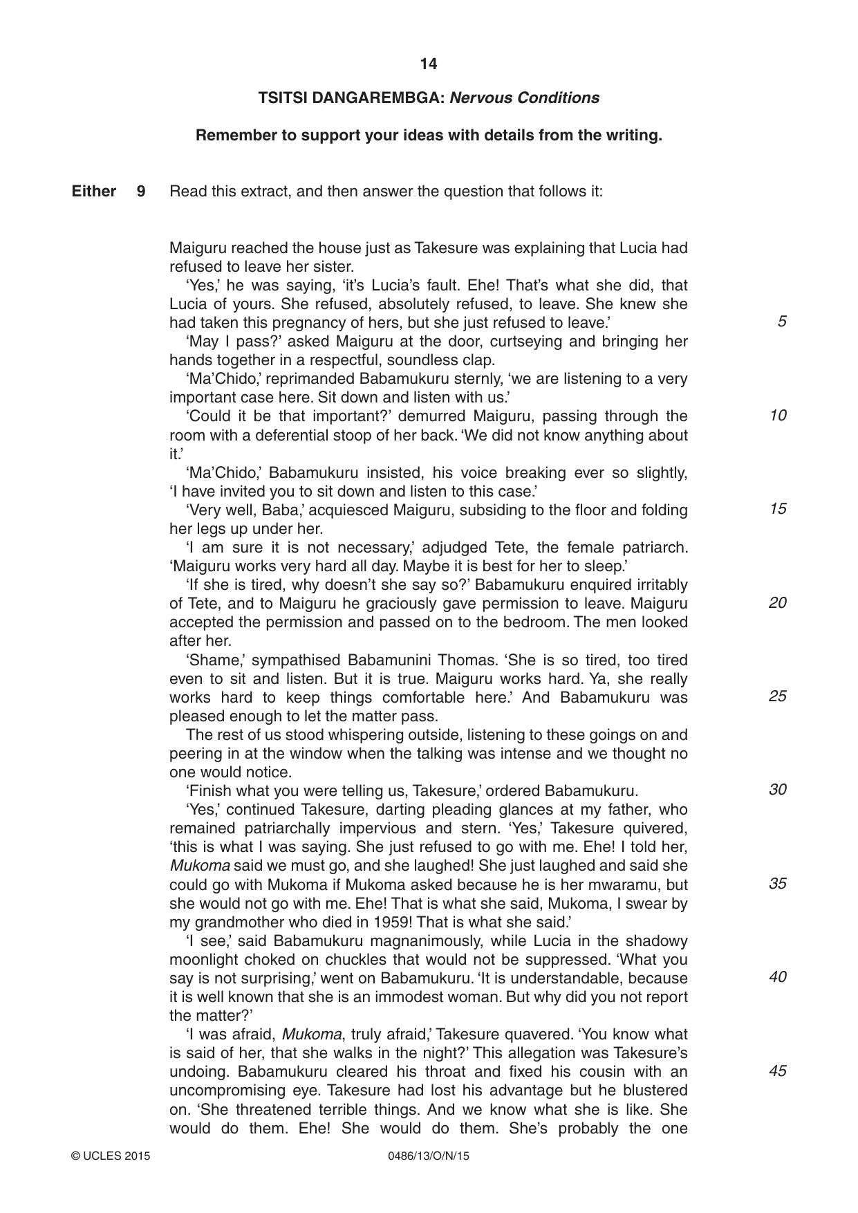 Cambridge IGCSE English - Literature 0486 2015 Oct/Nov Paper 1 · Variant 3 question paper, page 14 of 28