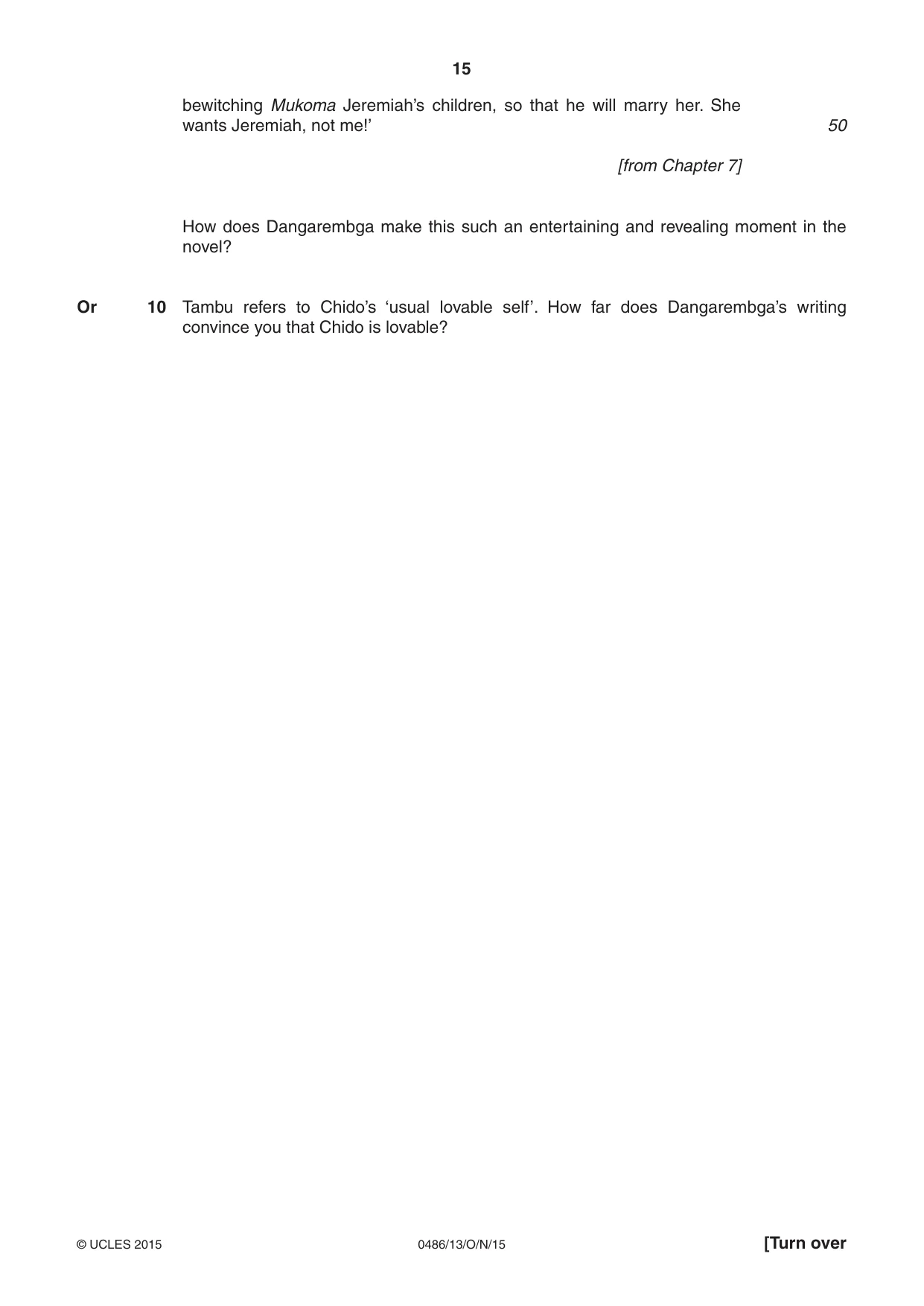 Cambridge IGCSE English - Literature 0486 2015 Oct/Nov Paper 1 · Variant 3 question paper, page 15 of 28
