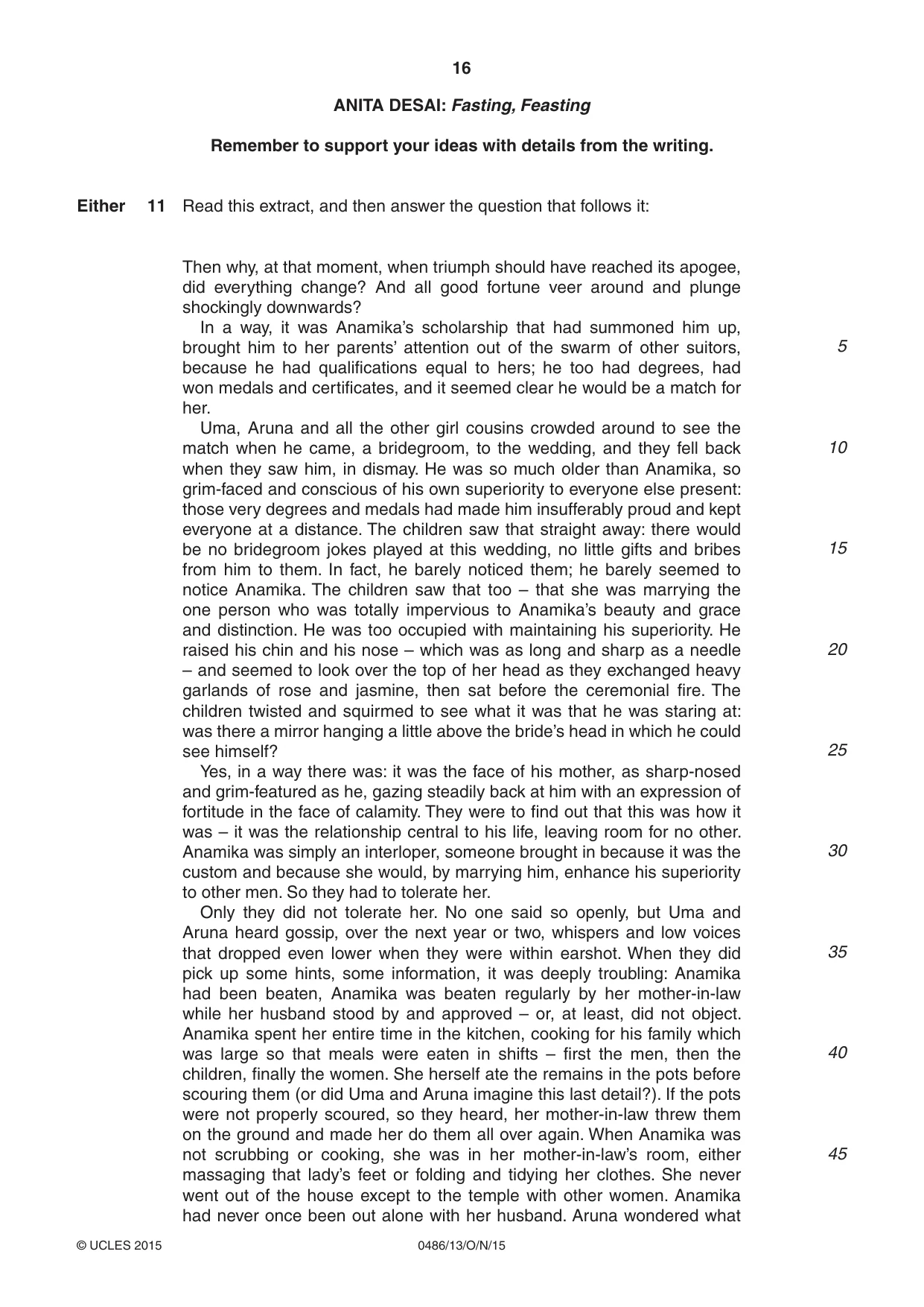 Cambridge IGCSE English - Literature 0486 2015 Oct/Nov Paper 1 · Variant 3 question paper, page 16 of 28