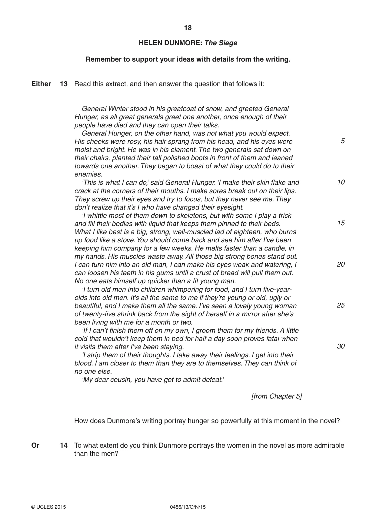 Cambridge IGCSE English - Literature 0486 2015 Oct/Nov Paper 1 · Variant 3 question paper, page 18 of 28