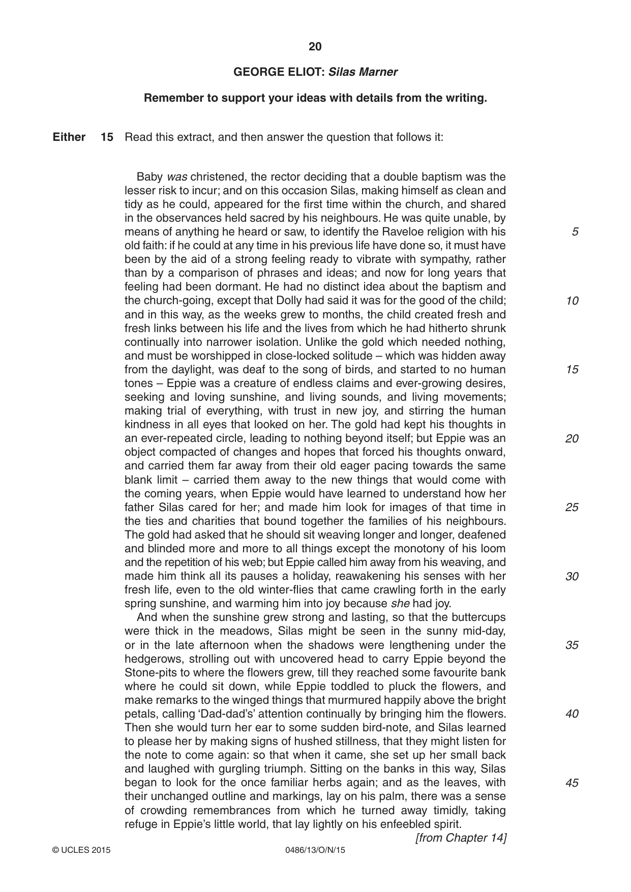 Cambridge IGCSE English - Literature 0486 2015 Oct/Nov Paper 1 · Variant 3 question paper, page 20 of 28
