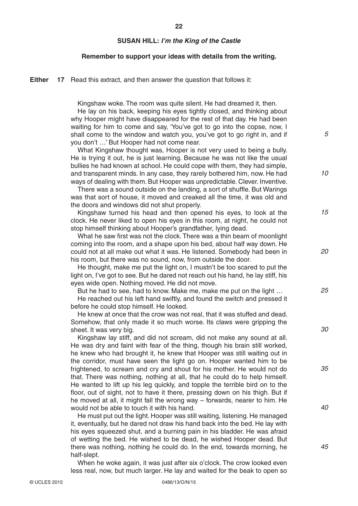 Cambridge IGCSE English - Literature 0486 2015 Oct/Nov Paper 1 · Variant 3 question paper, page 22 of 28