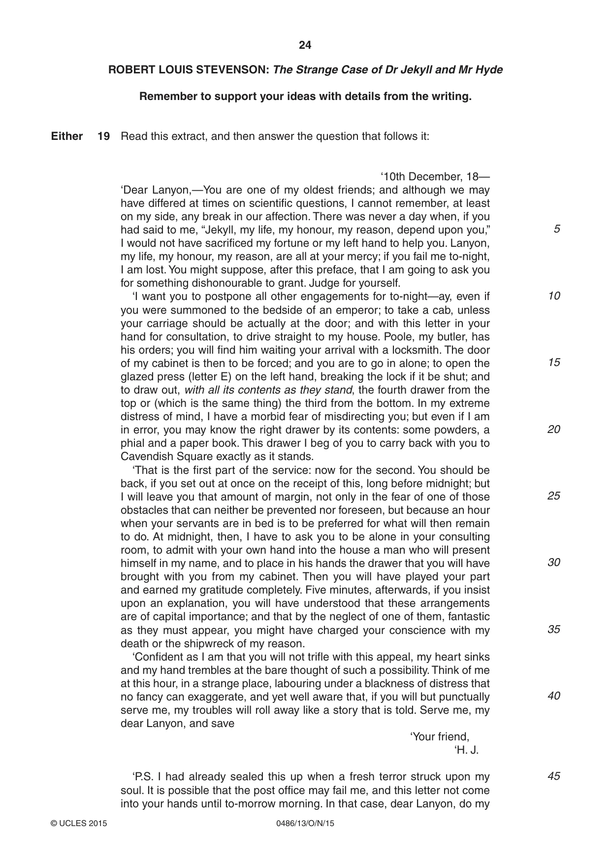 Cambridge IGCSE English - Literature 0486 2015 Oct/Nov Paper 1 · Variant 3 question paper, page 24 of 28