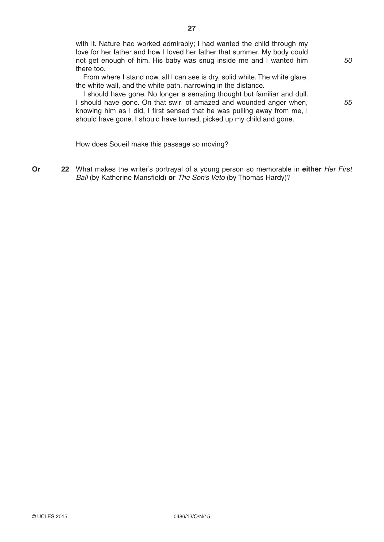Cambridge IGCSE English - Literature 0486 2015 Oct/Nov Paper 1 · Variant 3 question paper, page 27 of 28