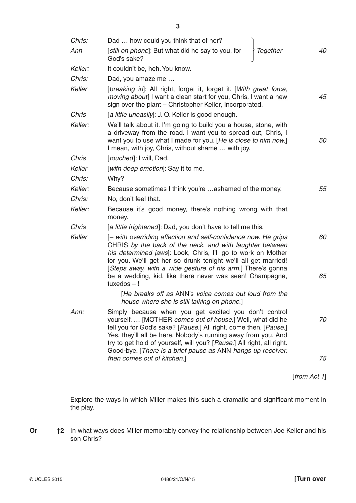 Cambridge IGCSE English - Literature 0486 2015 Oct/Nov Paper 2 · Variant 1 question paper, page 3 of 16