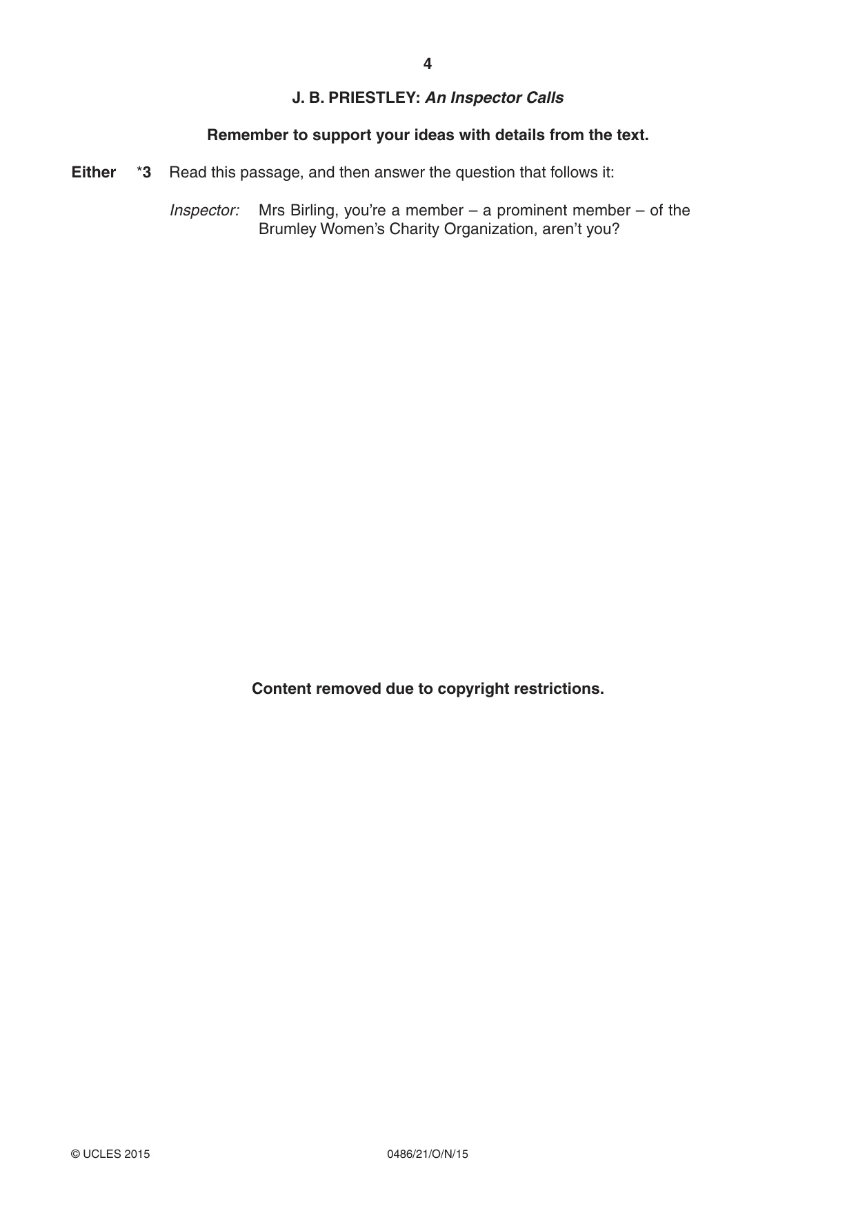 Cambridge IGCSE English - Literature 0486 2015 Oct/Nov Paper 2 · Variant 1 question paper, page 4 of 16