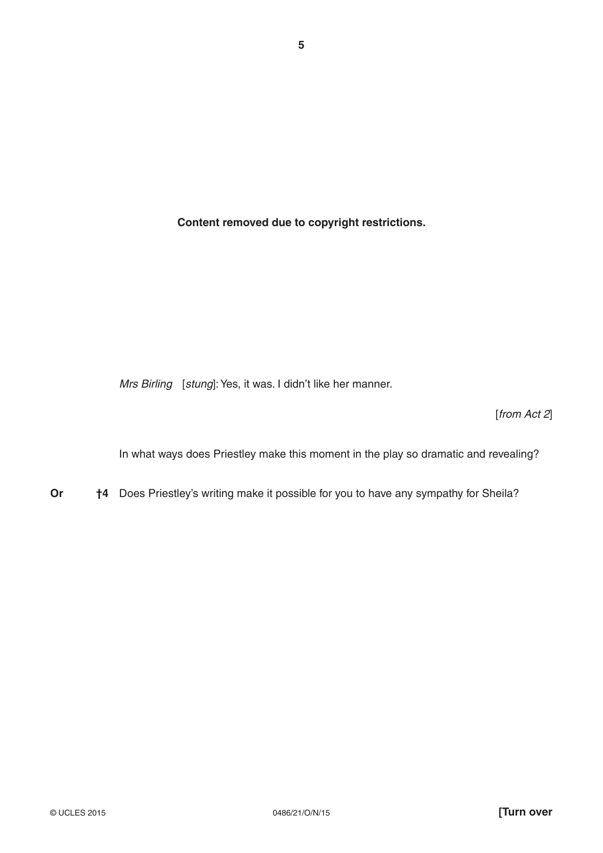 Cambridge IGCSE English - Literature 0486 2015 Oct/Nov Paper 2 · Variant 1 question paper, page 5 of 16