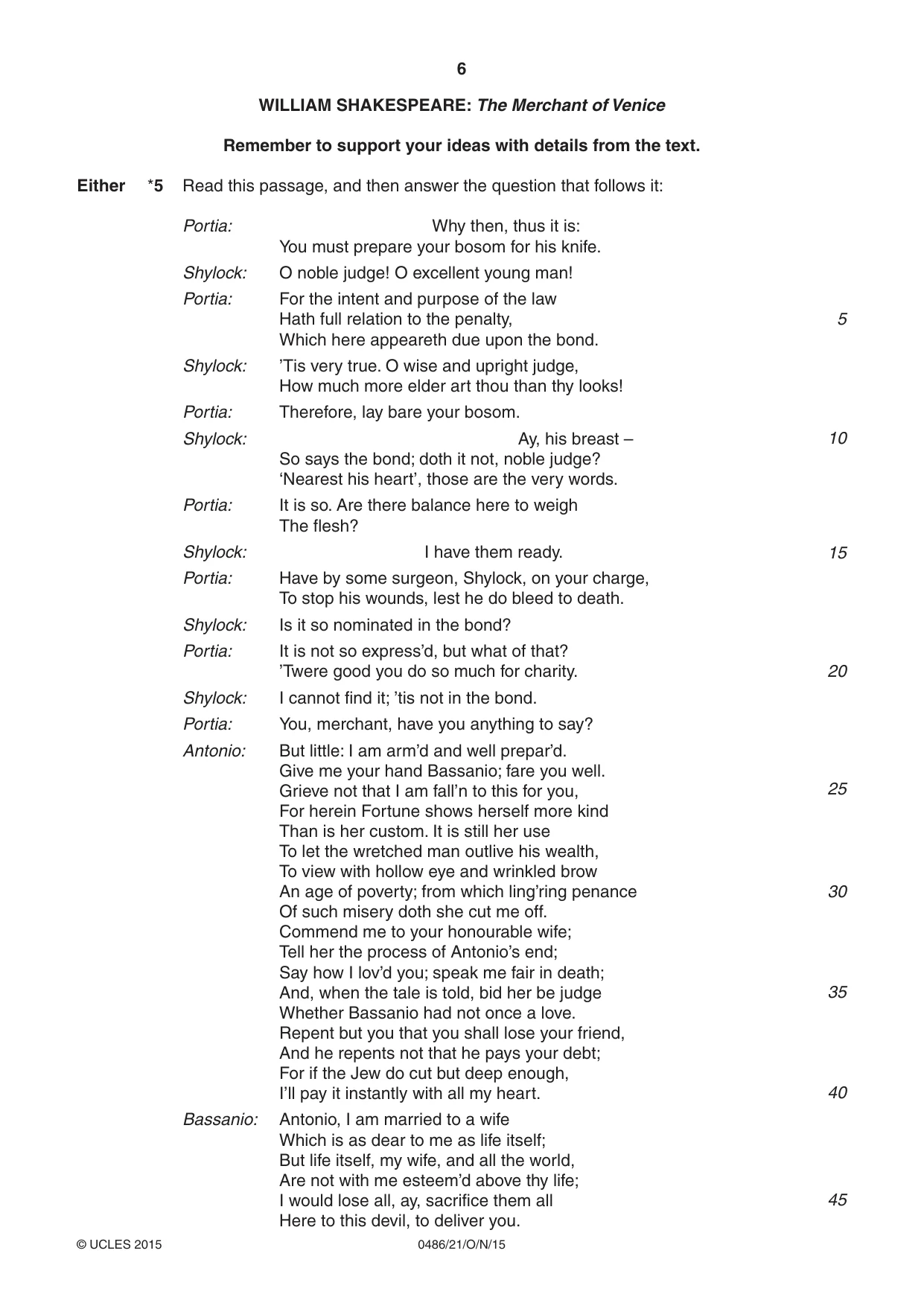 Cambridge IGCSE English - Literature 0486 2015 Oct/Nov Paper 2 · Variant 1 question paper, page 6 of 16