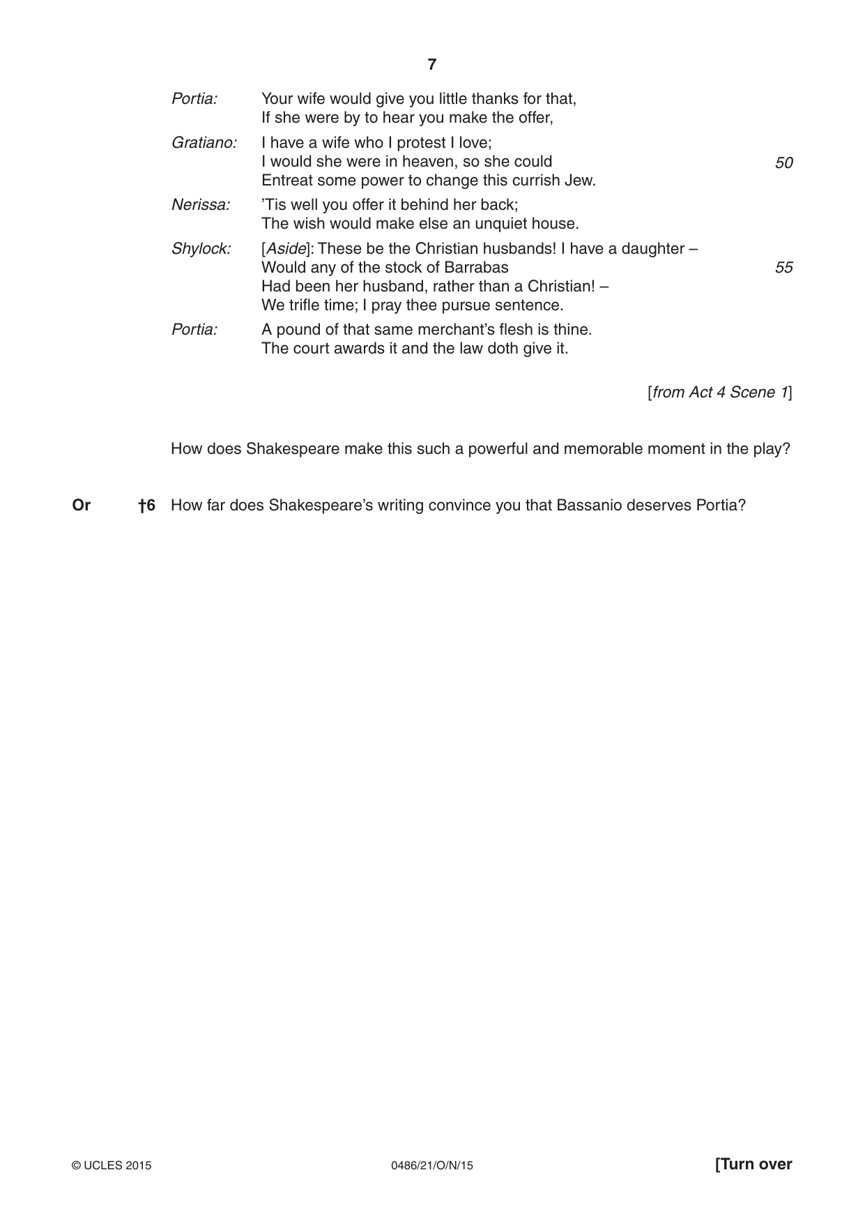 Cambridge IGCSE English - Literature 0486 2015 Oct/Nov Paper 2 · Variant 1 question paper, page 7 of 16
