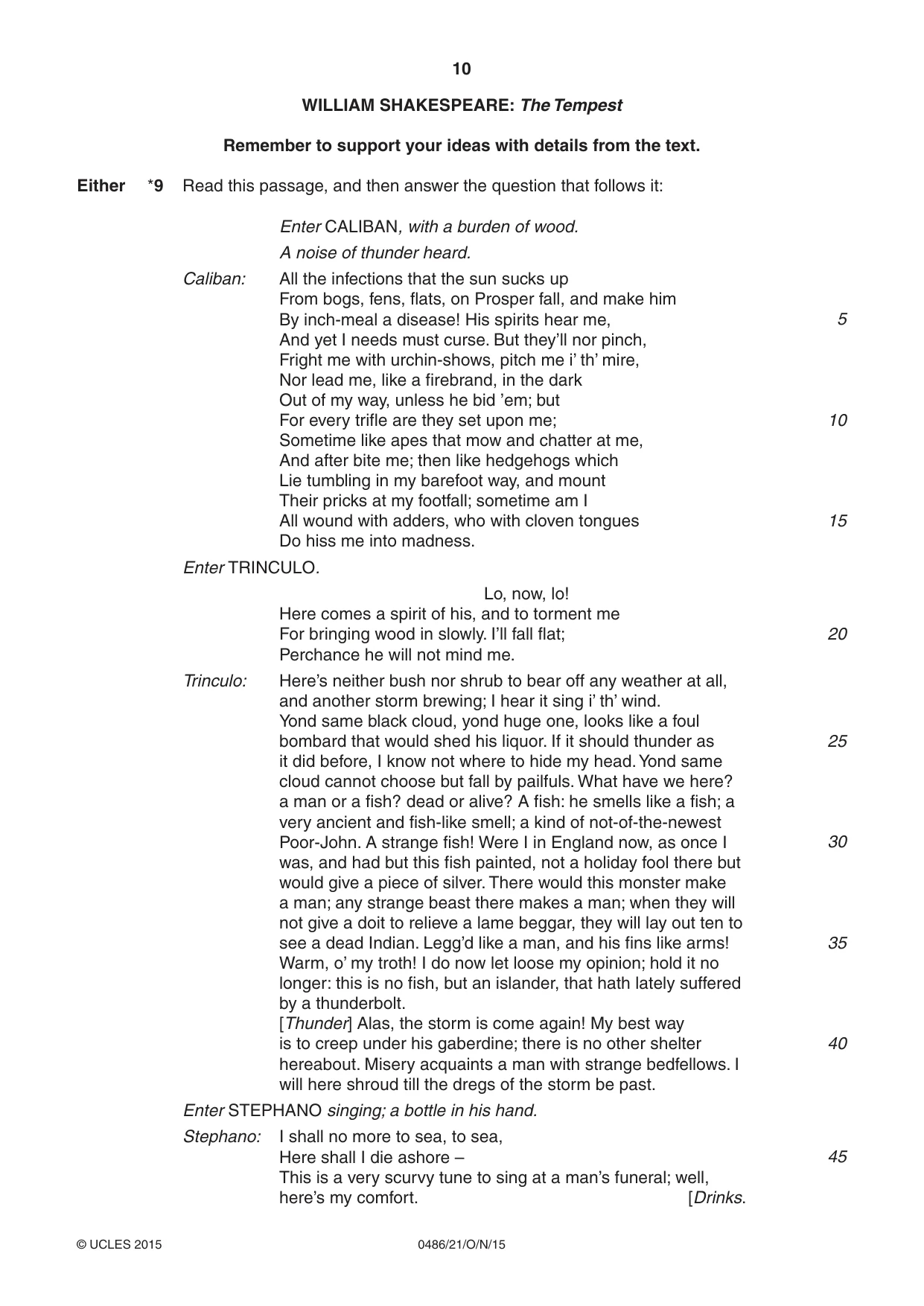 Cambridge IGCSE English - Literature 0486 2015 Oct/Nov Paper 2 · Variant 1 question paper, page 10 of 16
