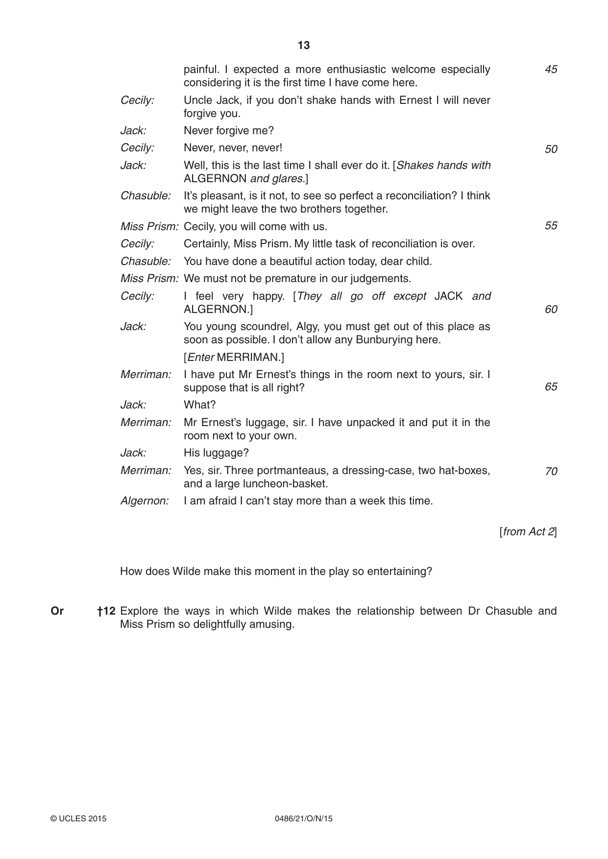 Cambridge IGCSE English - Literature 0486 2015 Oct/Nov Paper 2 · Variant 1 question paper, page 13 of 16
