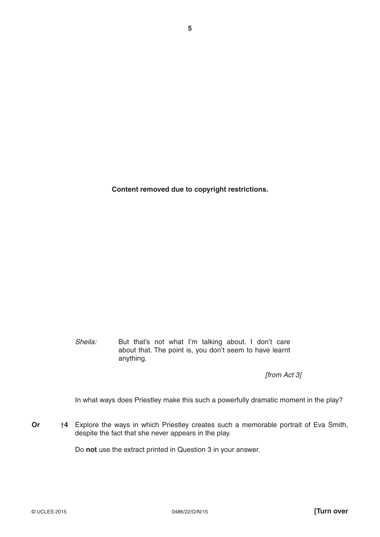 Cambridge IGCSE English - Literature 0486 2015 Oct/Nov Paper 2 · Variant 2 question paper, page 5 of 16