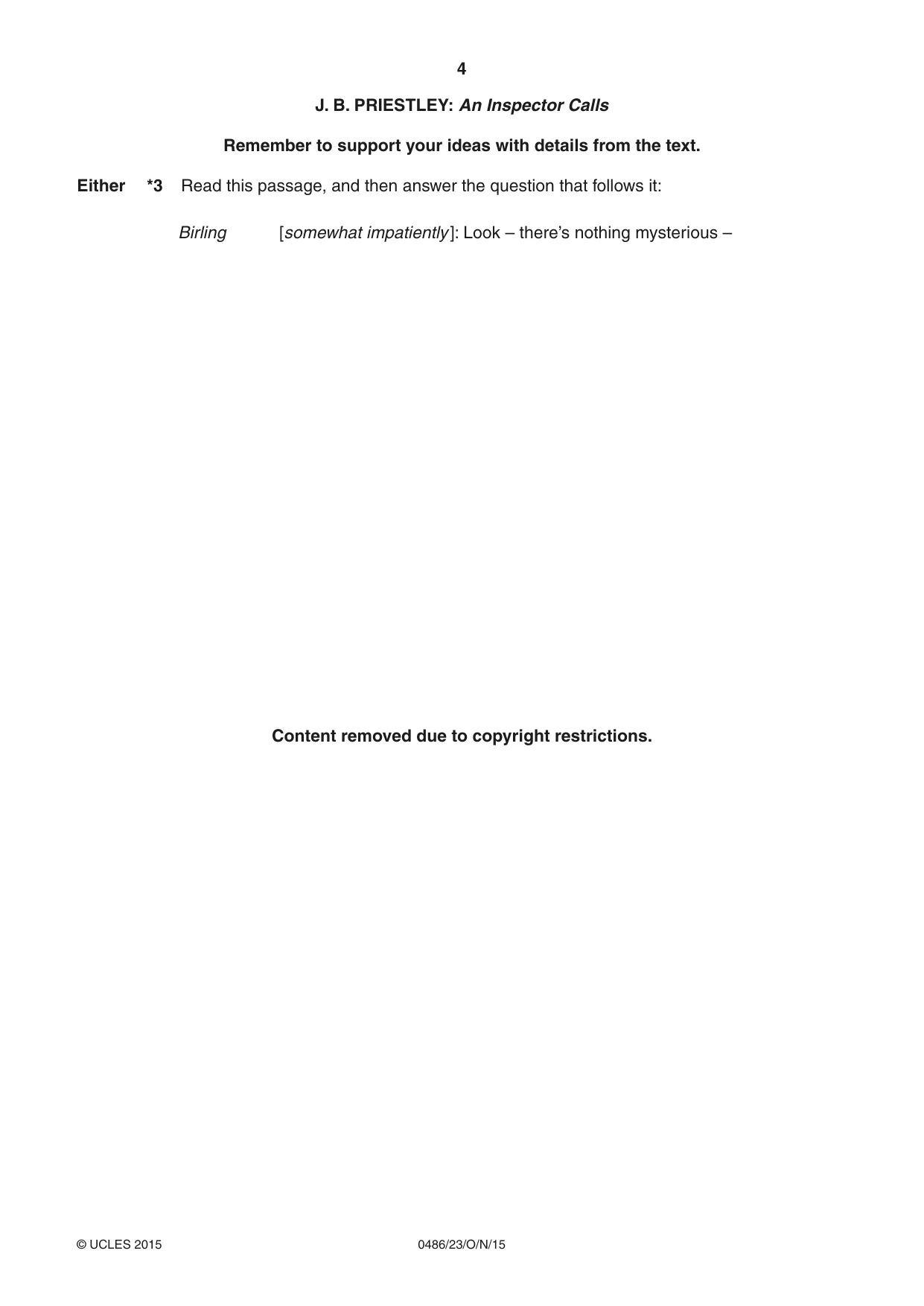 Cambridge IGCSE English - Literature 0486 2015 Oct/Nov Paper 2 · Variant 3 question paper, page 4 of 16