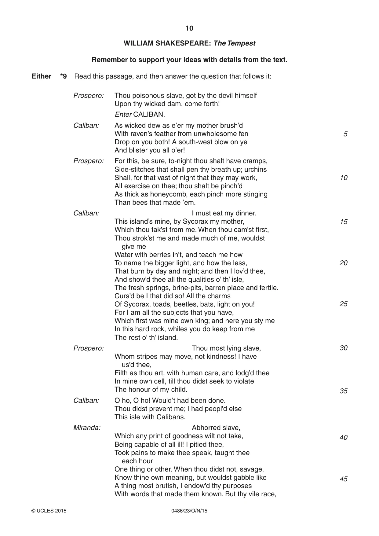 Cambridge IGCSE English - Literature 0486 2015 Oct/Nov Paper 2 · Variant 3 question paper, page 10 of 16